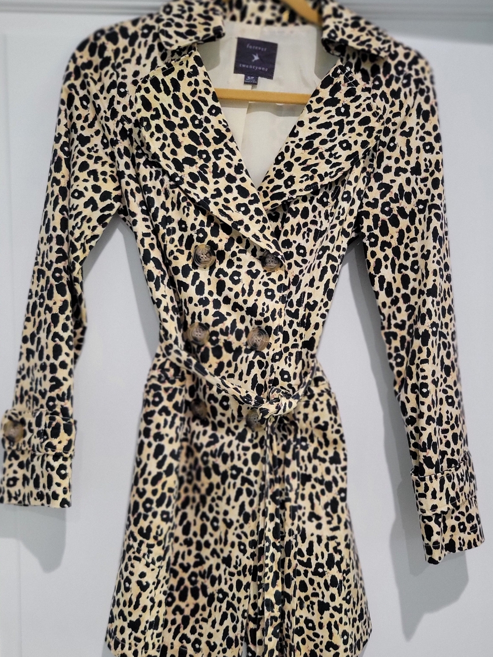 Forever 21 Cream and Black Leopard Trench Coat